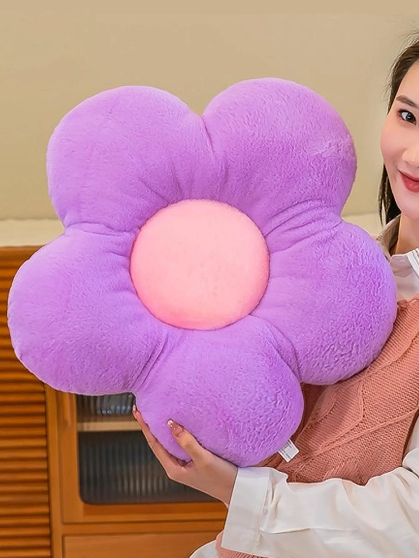 1pc Flower Design Decorative Pillow, Modern Corduroy Decorative Pillow For Home