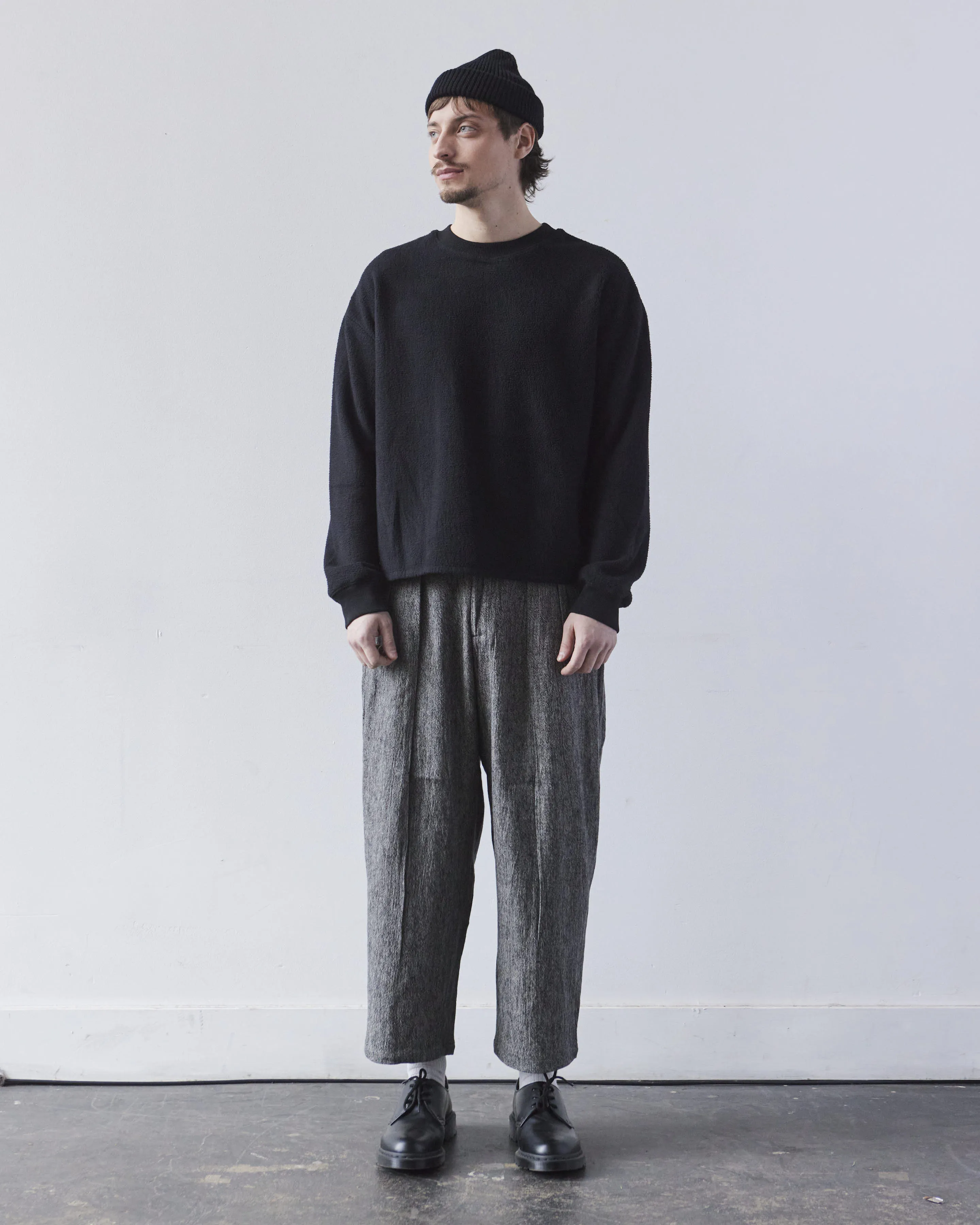 7115 Unisex Pleated Trouser, Black Noise