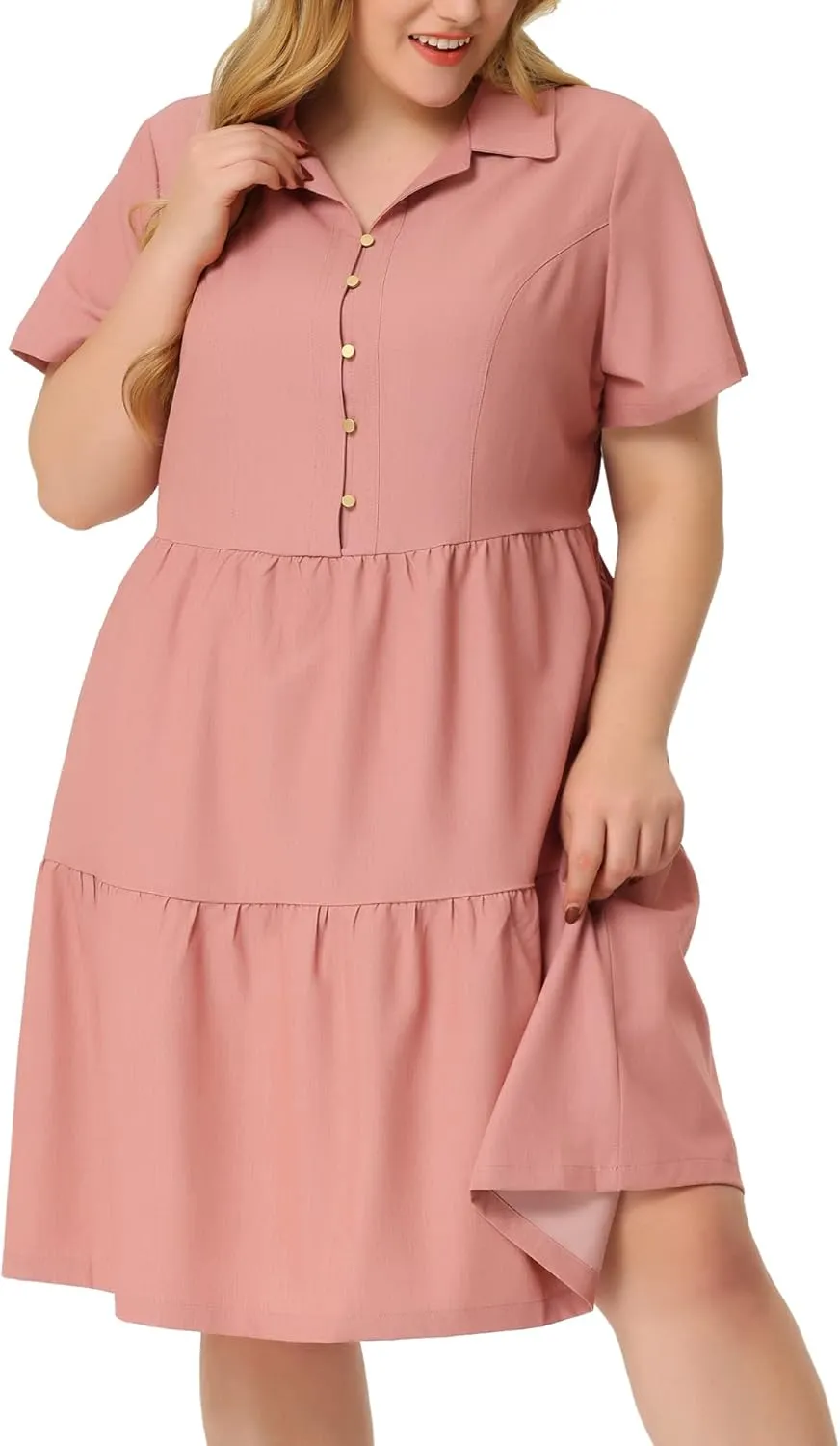 Agnes Orinda Plus Size Chambray Dress for Women Short Sleeve Button Down Flowy Tiered Shirt Dresses