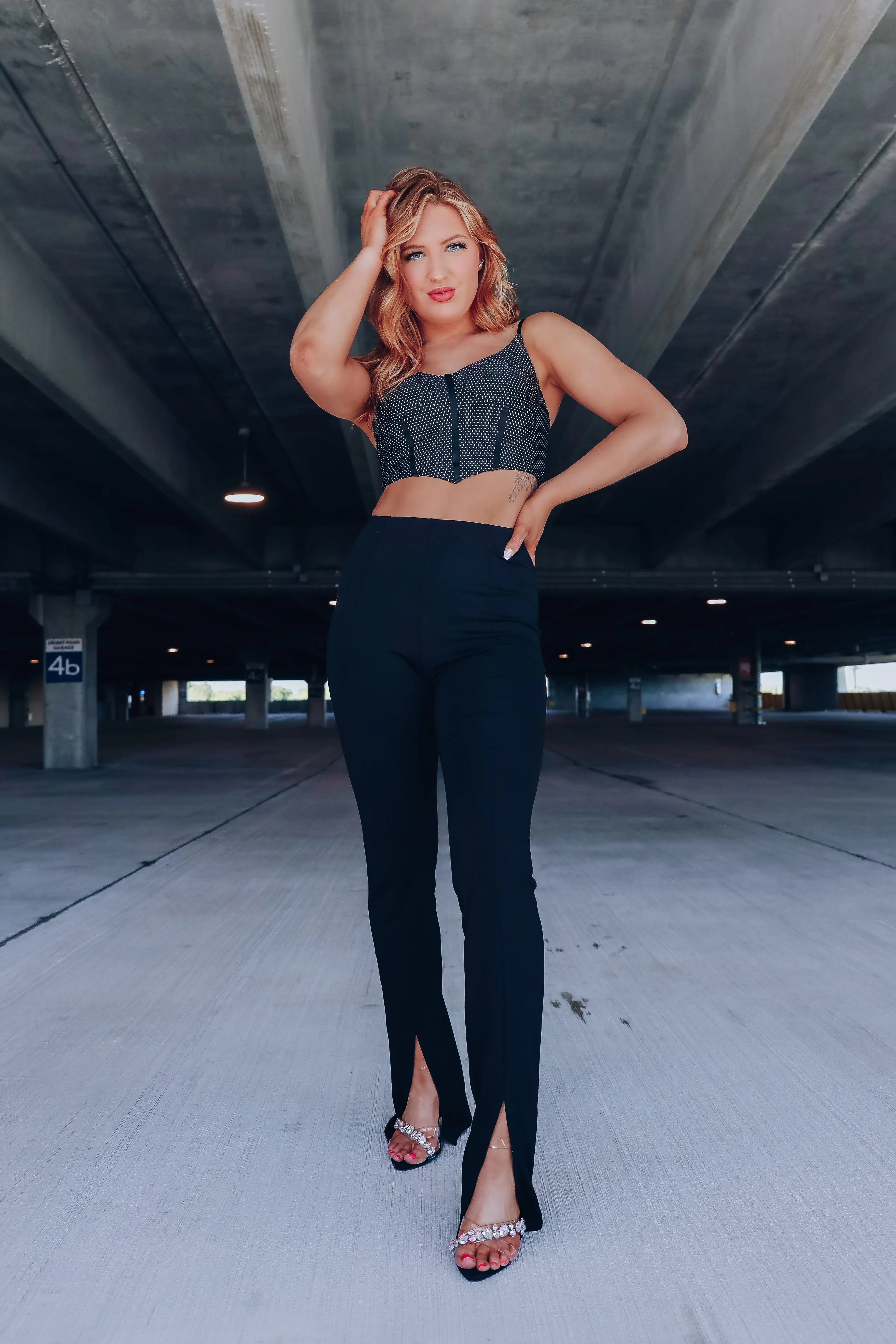 Atticus Straight Leg Front Slit Pants - Black