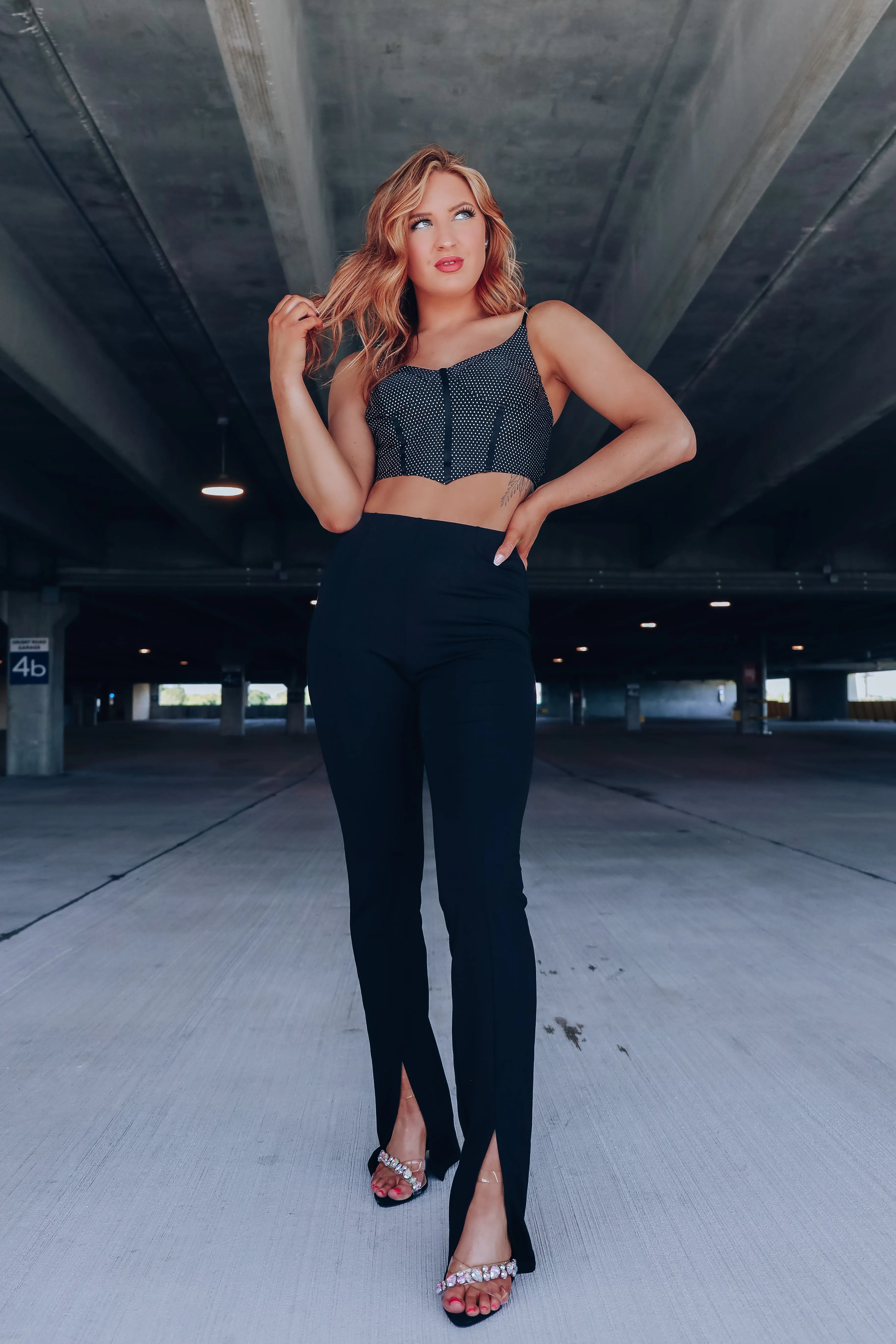 Atticus Straight Leg Front Slit Pants - Black