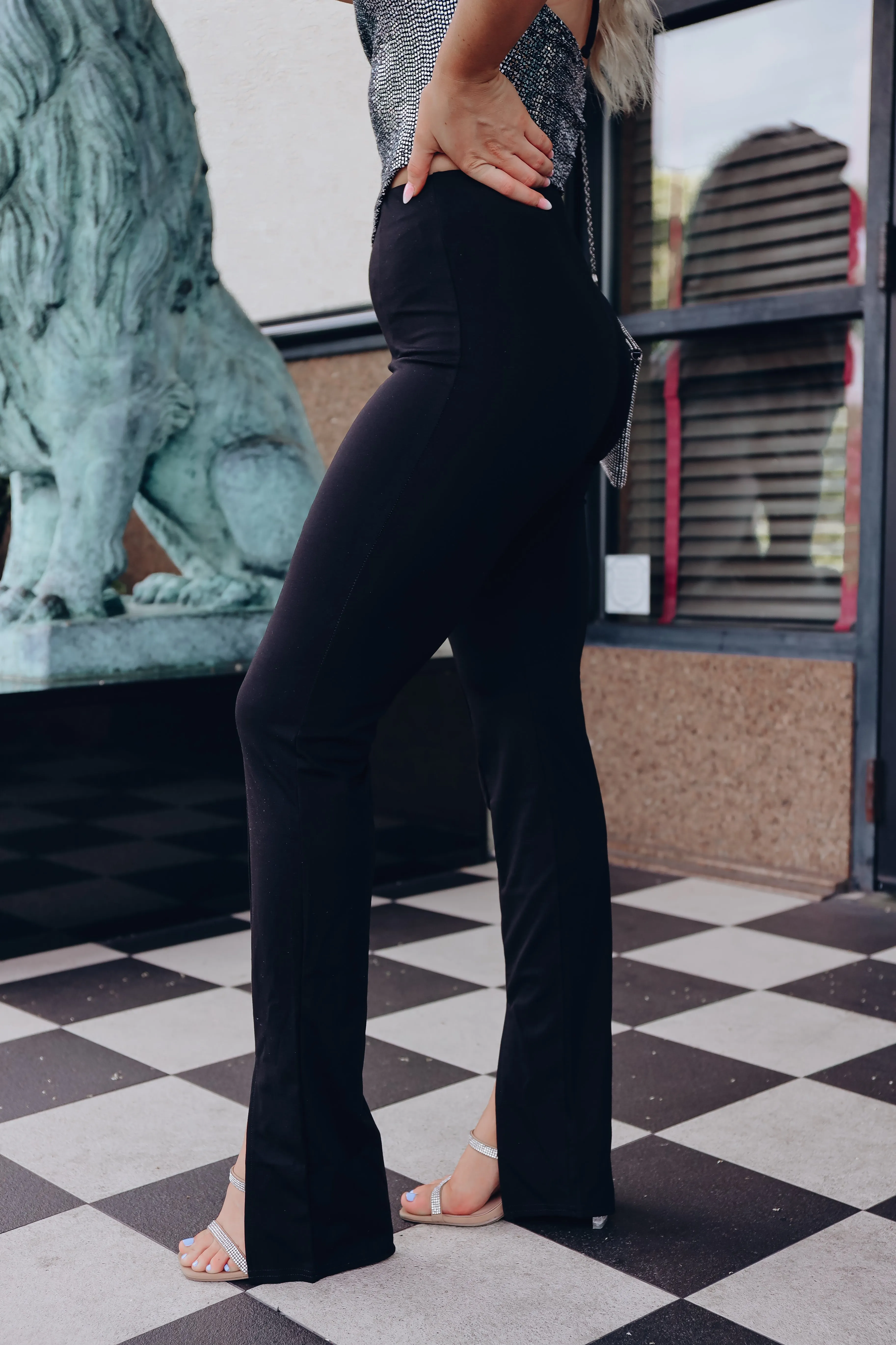 Atticus Straight Leg Front Slit Pants - Black