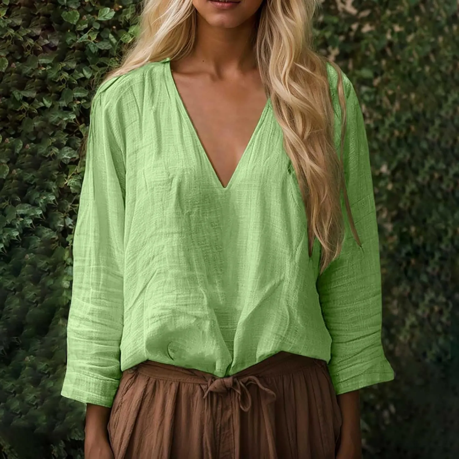 Boho Tops for Women Retro Embroidered 3/4 Sleeve Boho Tops Cotton Linen Hawaiian Shirts Resort Wear Beach Clothes