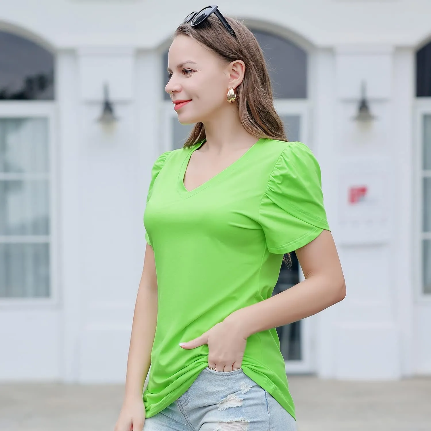 Casual V-Neck T-Shirts for Women, Short Sleeve Ladies Basic Tshirt, Soft Cotton Tee Summer Tops Tunic Under Shirt