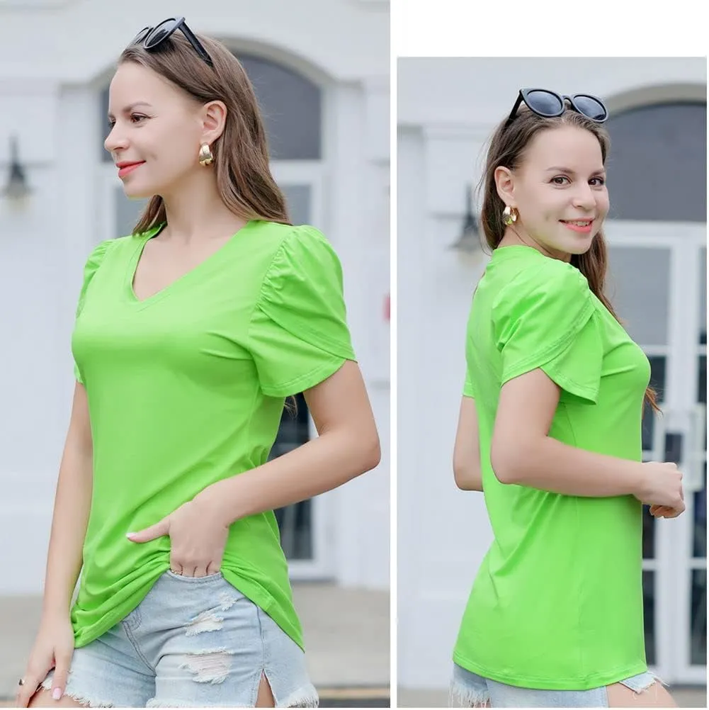 Casual V-Neck T-Shirts for Women, Short Sleeve Ladies Basic Tshirt, Soft Cotton Tee Summer Tops Tunic Under Shirt