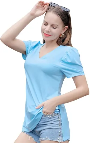 Casual V-Neck T-Shirts for Women, Short Sleeve Ladies Basic Tshirt, Soft Cotton Tee Summer Tops Tunic Under Shirt