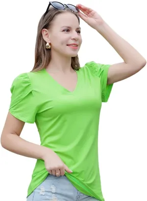 Casual V-Neck T-Shirts for Women, Short Sleeve Ladies Basic Tshirt, Soft Cotton Tee Summer Tops Tunic Under Shirt