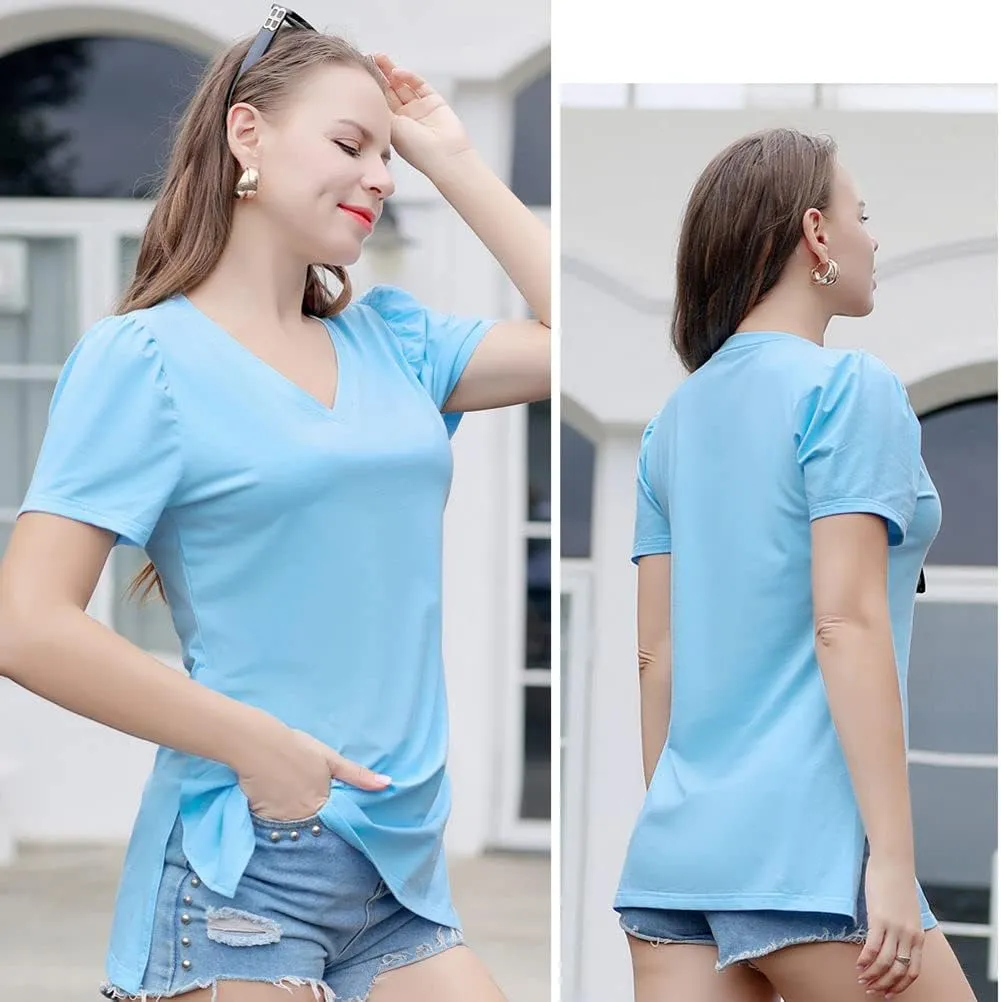 Casual V-Neck T-Shirts for Women, Short Sleeve Ladies Basic Tshirt, Soft Cotton Tee Summer Tops Tunic Under Shirt