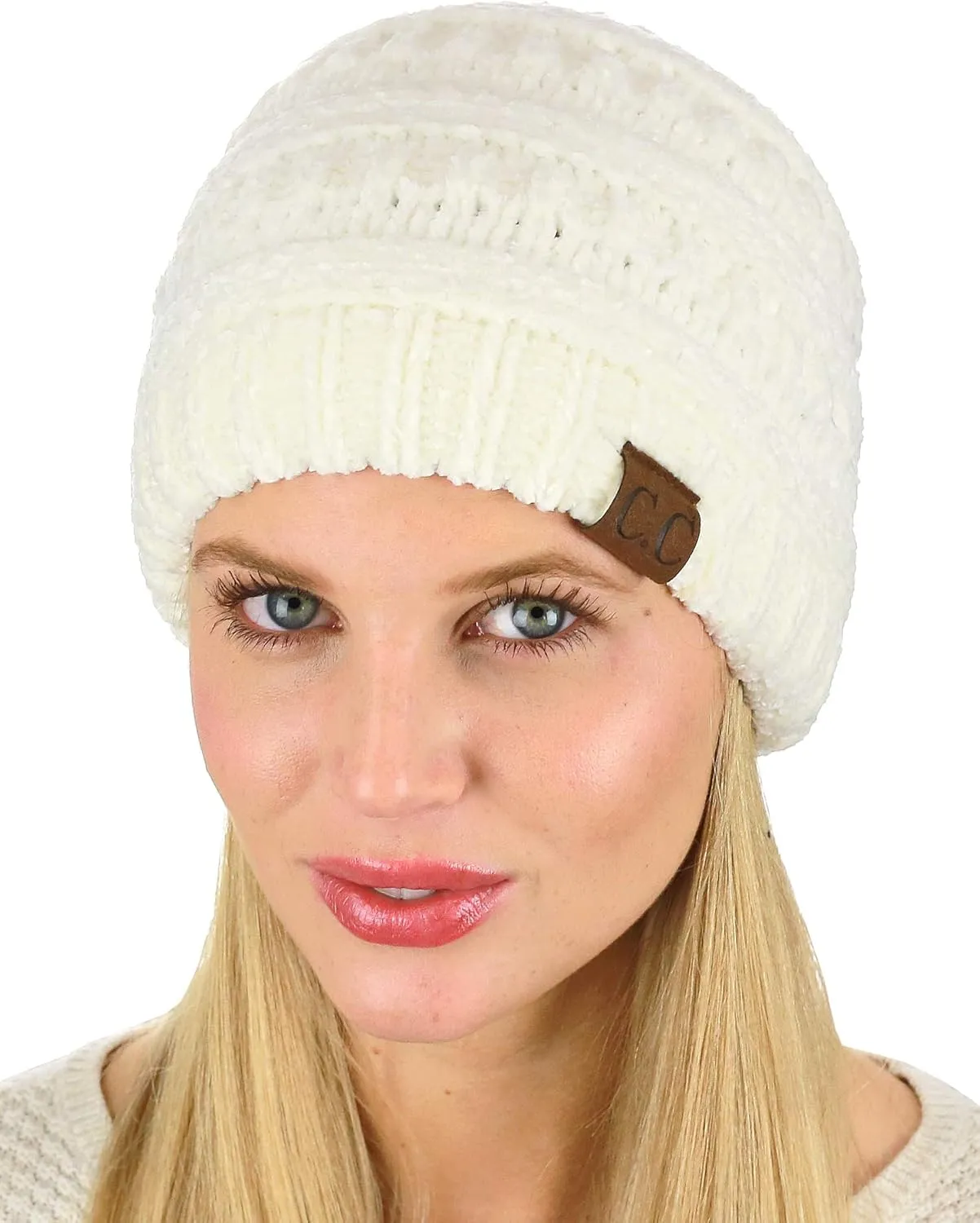 C.C Women's Chenille Soft Warm Thick Knit Beanie Cap Hat