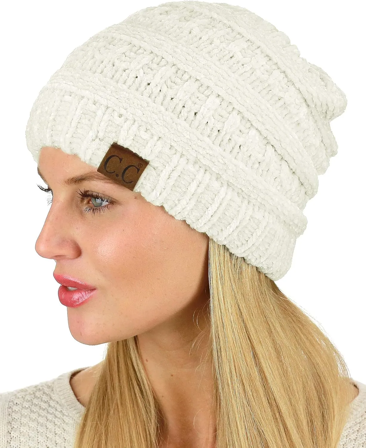 C.C Women's Chenille Soft Warm Thick Knit Beanie Cap Hat