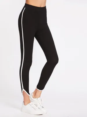 Contrast Binding Curved Hem Leggings