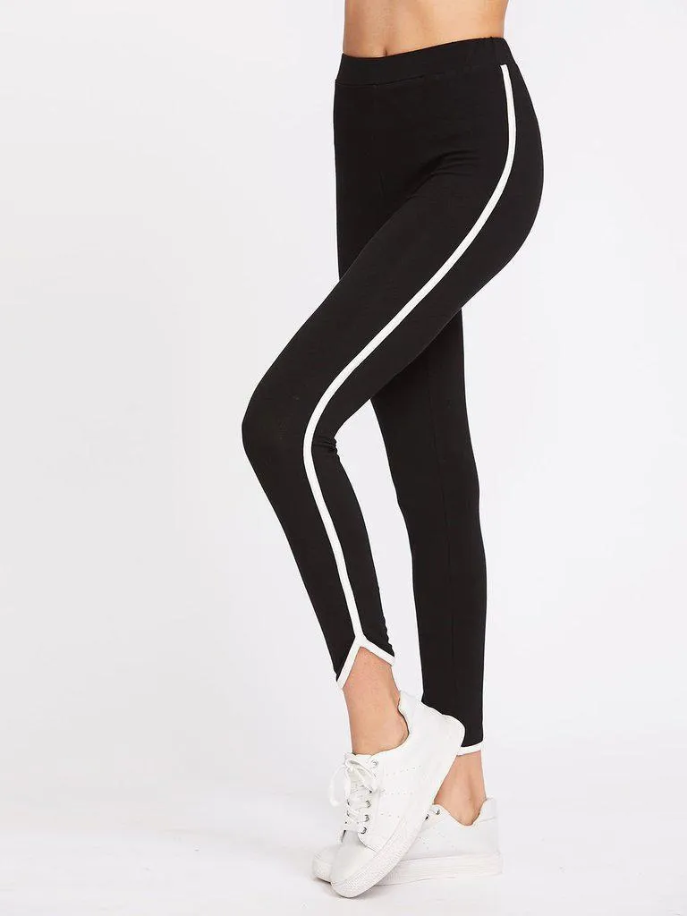 Contrast Binding Curved Hem Leggings