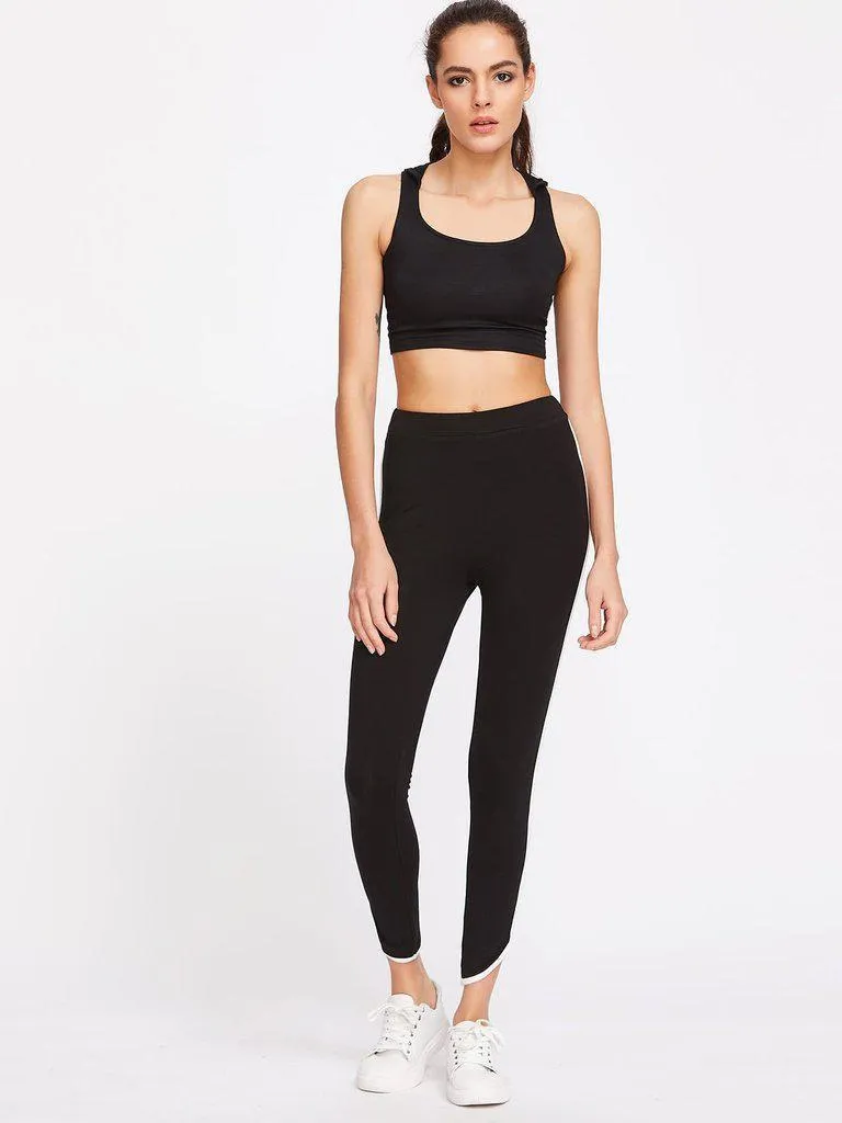 Contrast Binding Curved Hem Leggings
