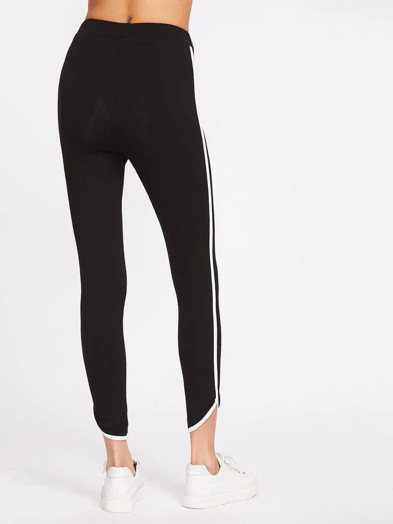 Contrast Binding Curved Hem Leggings