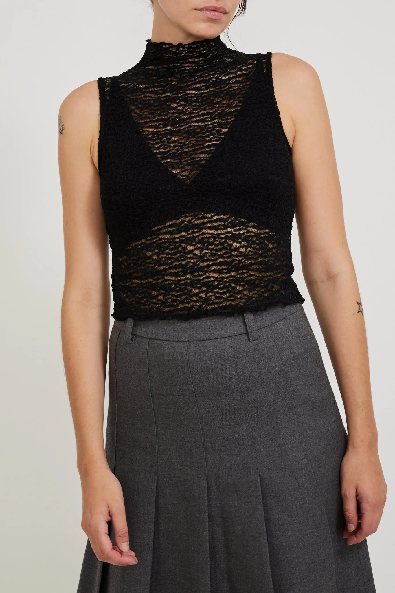 Crepe Mesh Tee Black