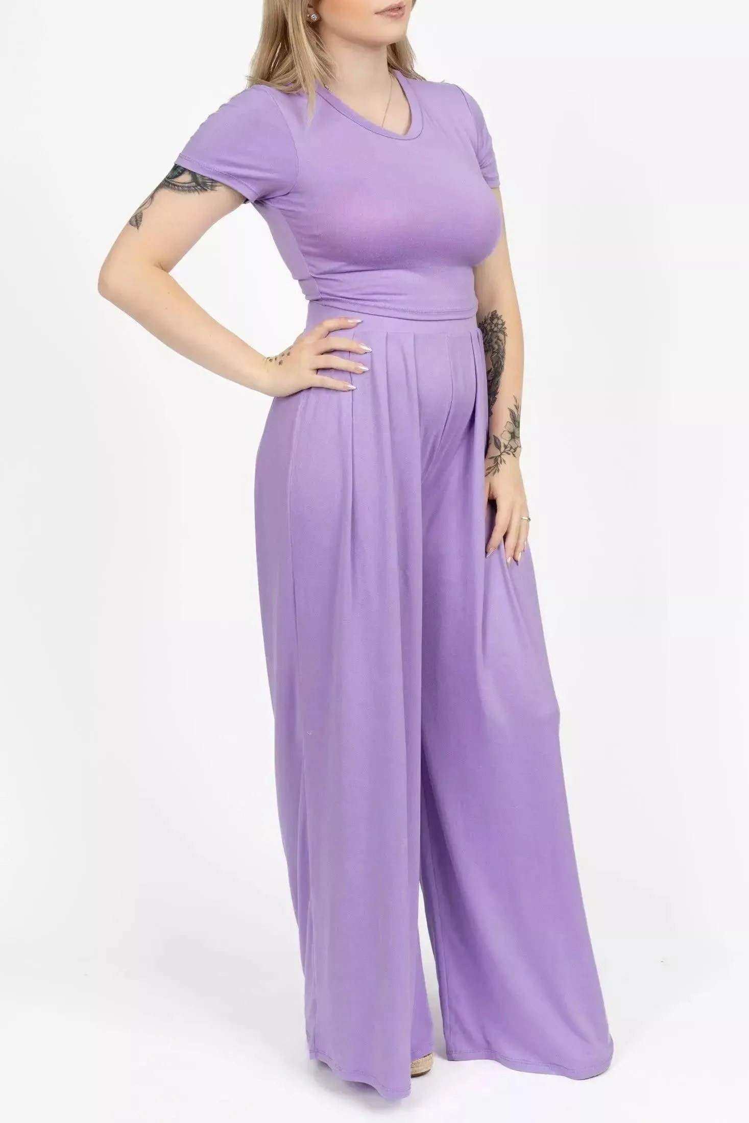 Crop Top and Wide Leg Palazzo Pants Set