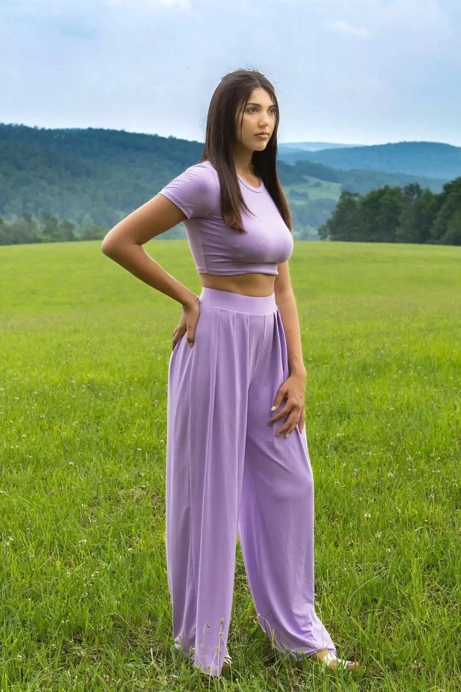 Crop Top and Wide Leg Palazzo Pants Set