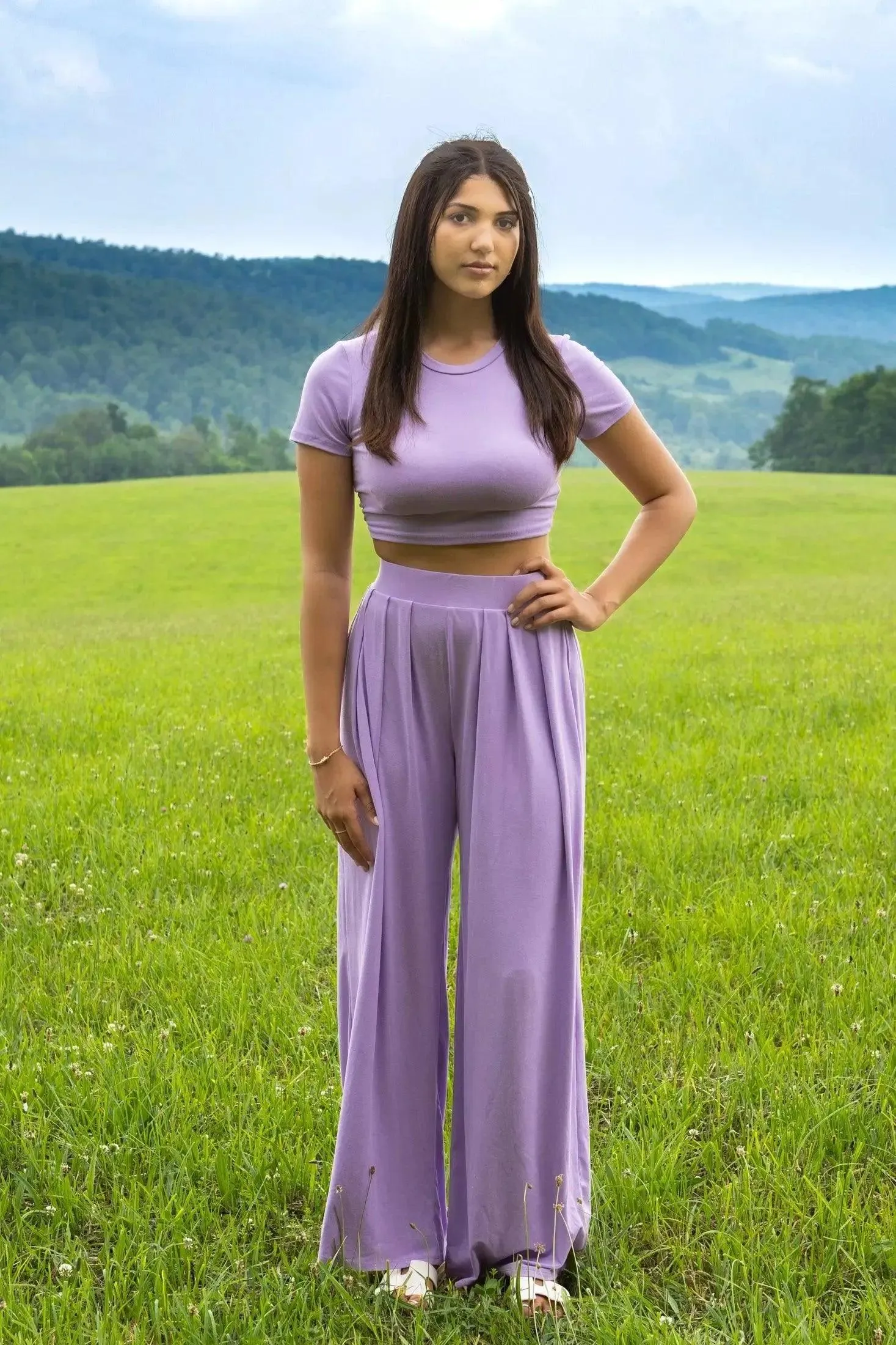Crop Top and Wide Leg Palazzo Pants Set