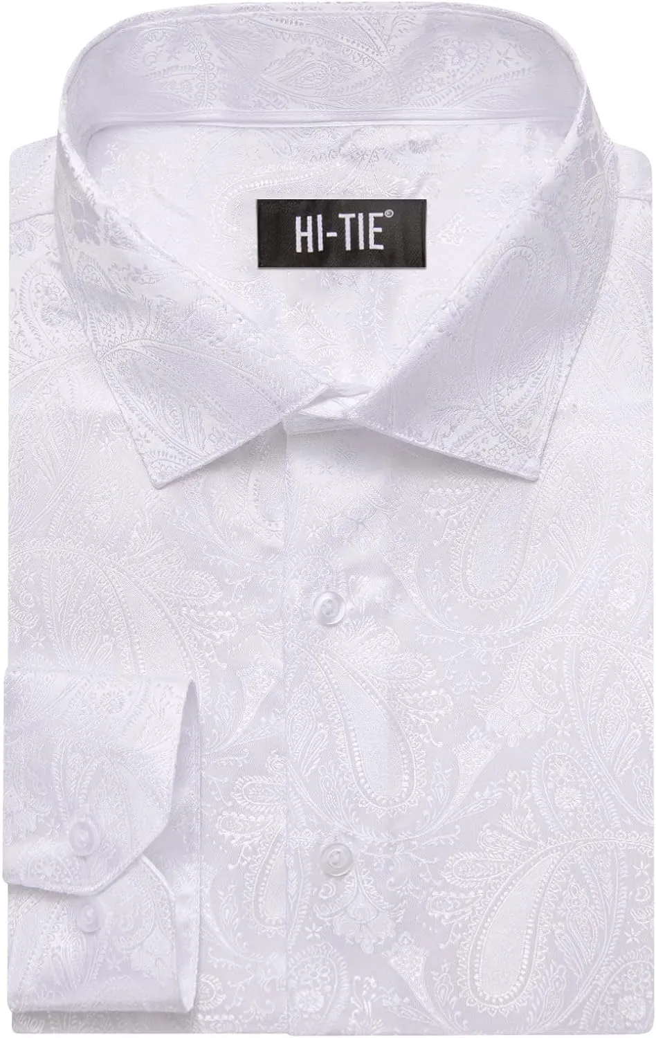 Hi-Tie Silk Mens Paisley Dress Shirts Casual Long Sleeve Button Down Regular Fit Shirts Formal Wedding Party Business