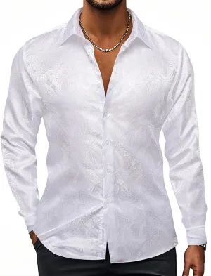 Hi-Tie Silk Mens Paisley Dress Shirts Casual Long Sleeve Button Down Regular Fit Shirts Formal Wedding Party Business