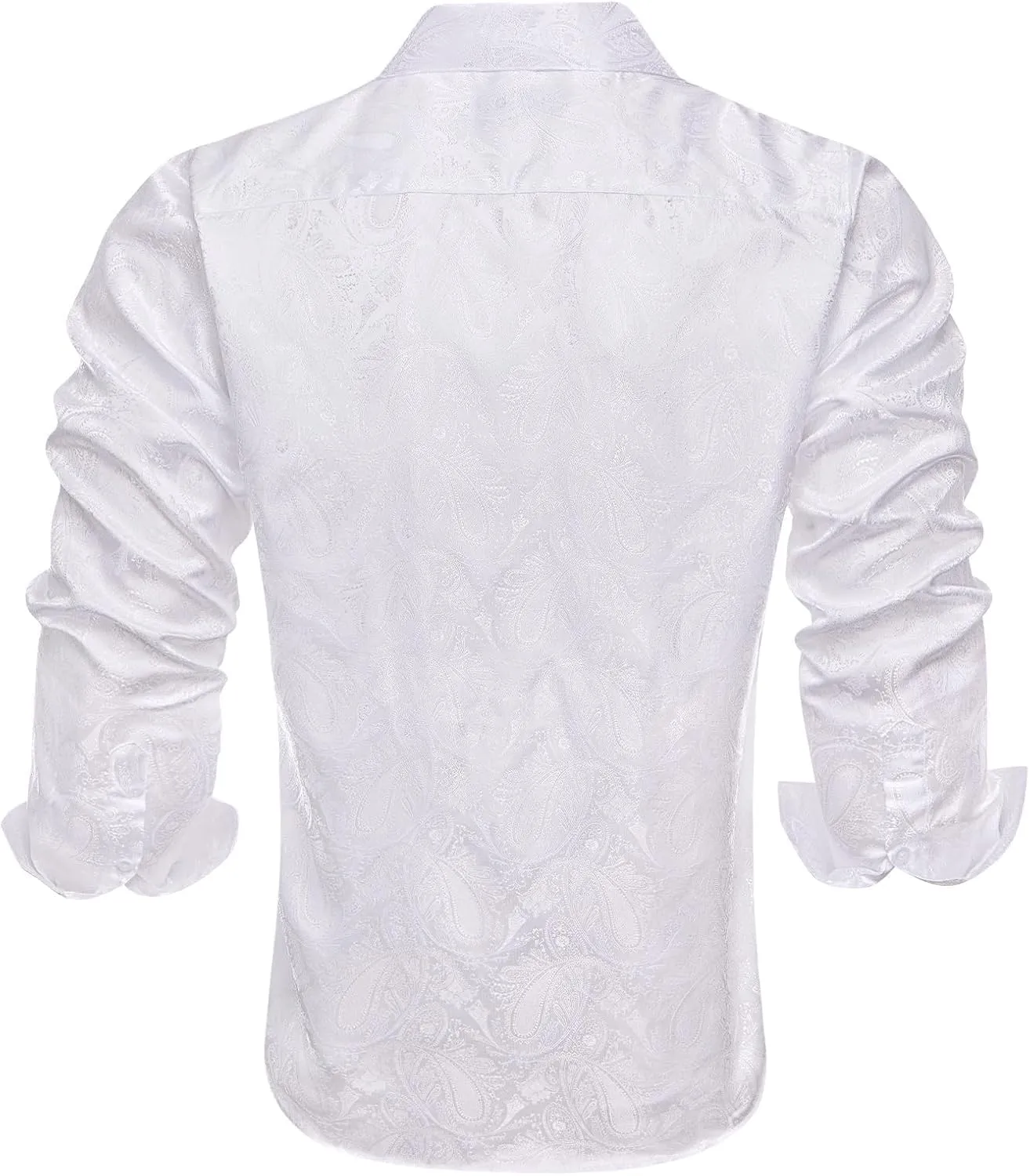 Hi-Tie Silk Mens Paisley Dress Shirts Casual Long Sleeve Button Down Regular Fit Shirts Formal Wedding Party Business