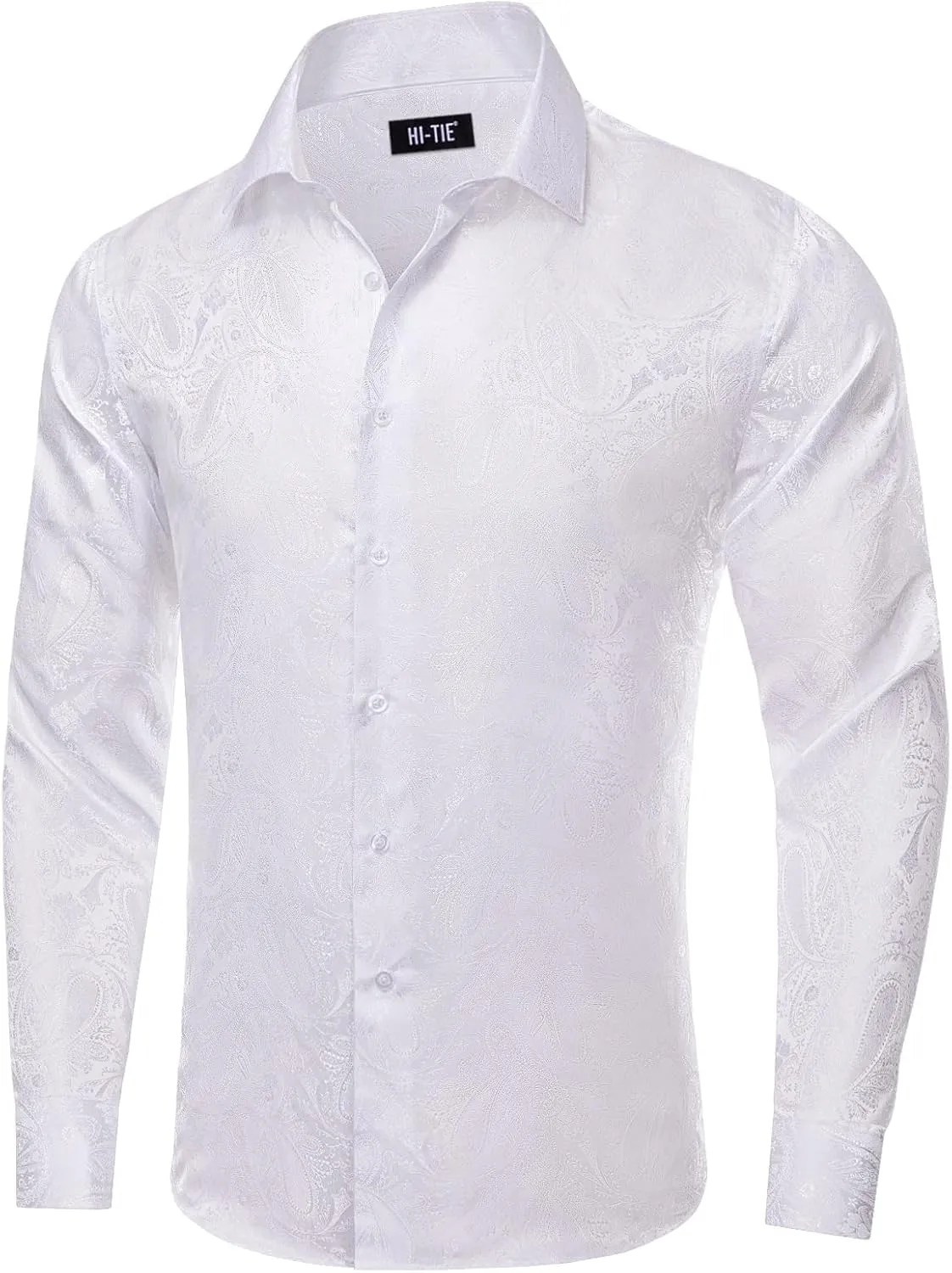 Hi-Tie Silk Mens Paisley Dress Shirts Casual Long Sleeve Button Down Regular Fit Shirts Formal Wedding Party Business