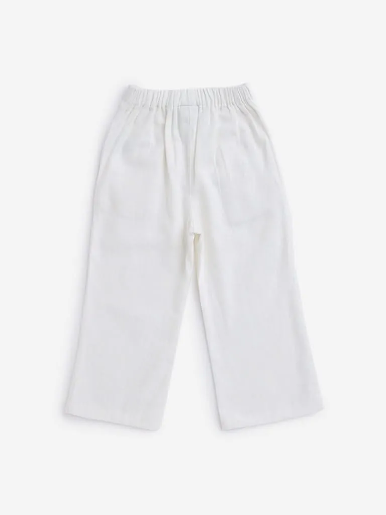 HOP Kids Off-White Pleated Wide-Leg Pants