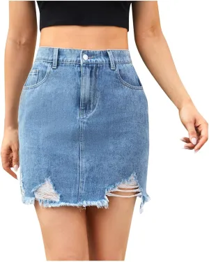 Jean Skirts for Women Denim Trendy High Waisted Mini Cargo Pockets Stretchy Short Skirt Country Concert Outfits