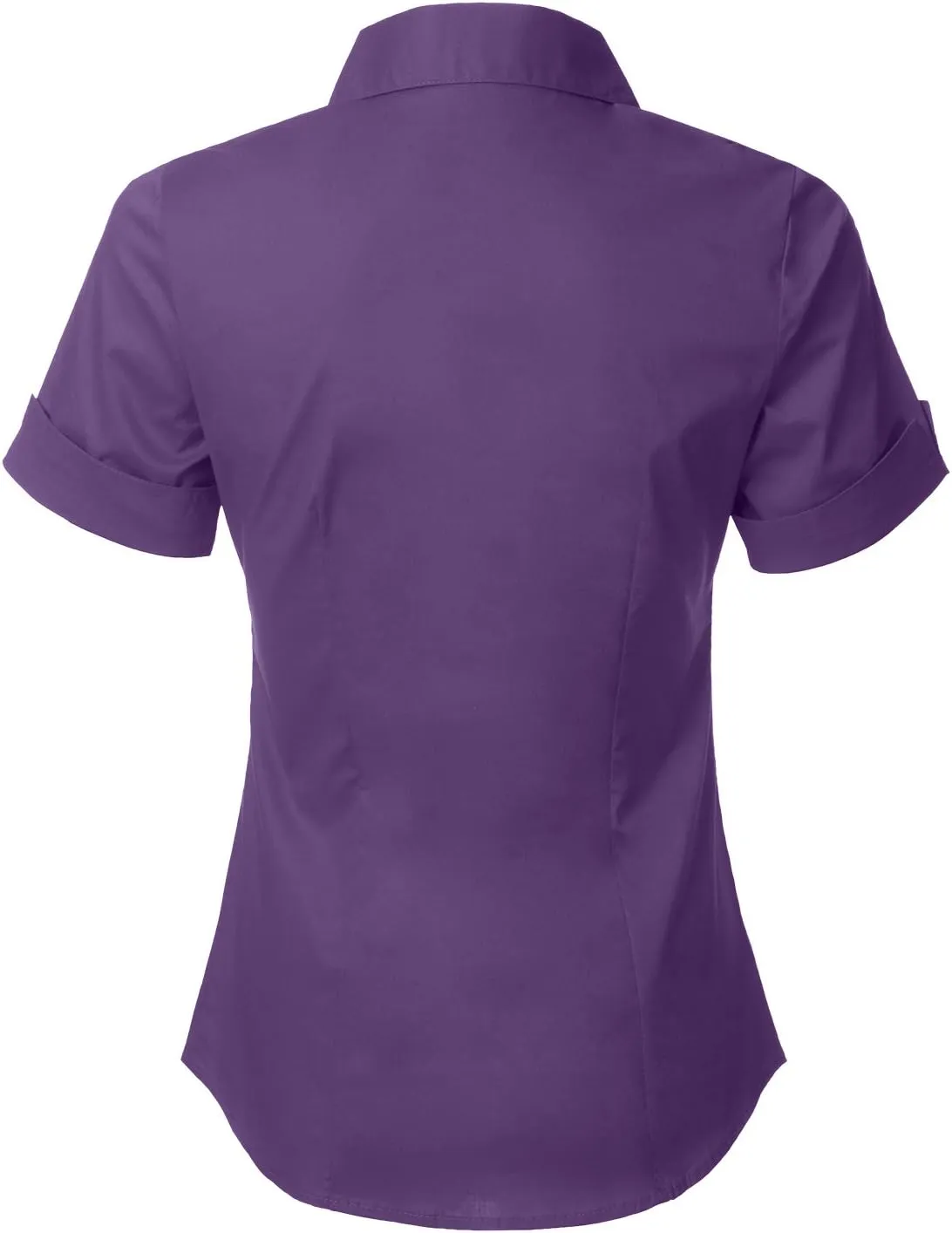 LE3NO Womens Tailored Short Sleeve Button Down Shirt with Stretch