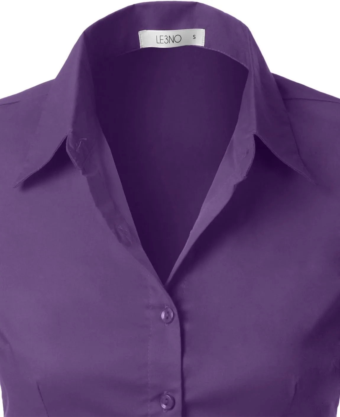LE3NO Womens Tailored Short Sleeve Button Down Shirt with Stretch