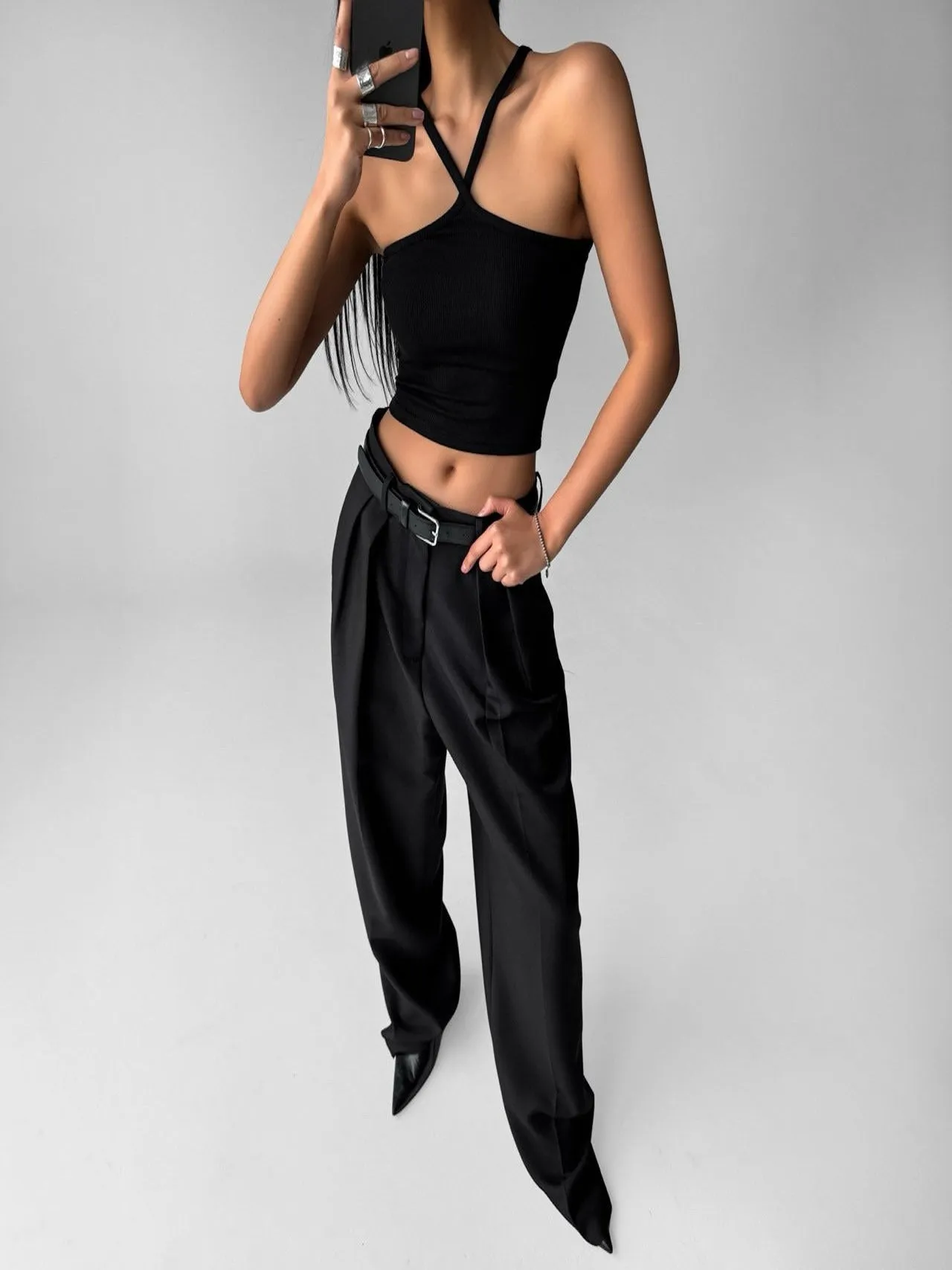 LOW WAISTED DOUBLE PLEATED TWILL TROUSERS