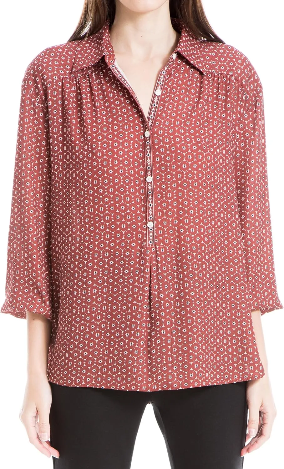 Max Studio Women's Crepe 3/4 Sleeve Collar Shirt