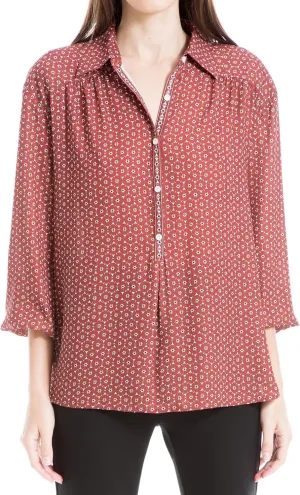 Max Studio Women's Crepe 3/4 Sleeve Collar Shirt