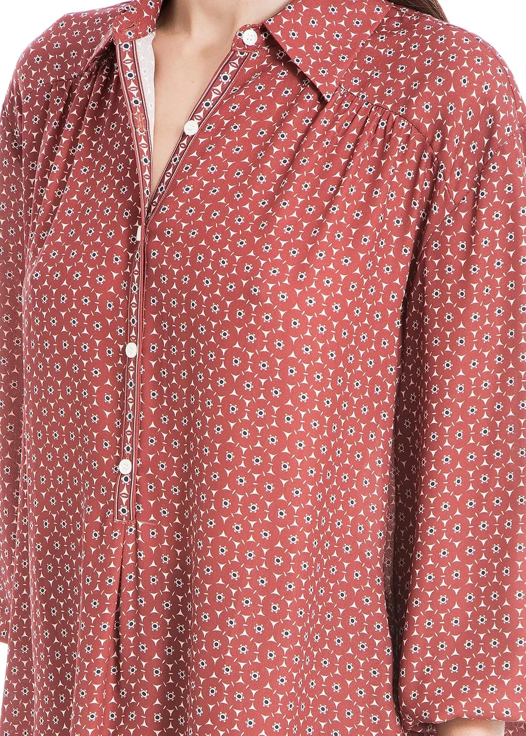 Max Studio Women's Crepe 3/4 Sleeve Collar Shirt