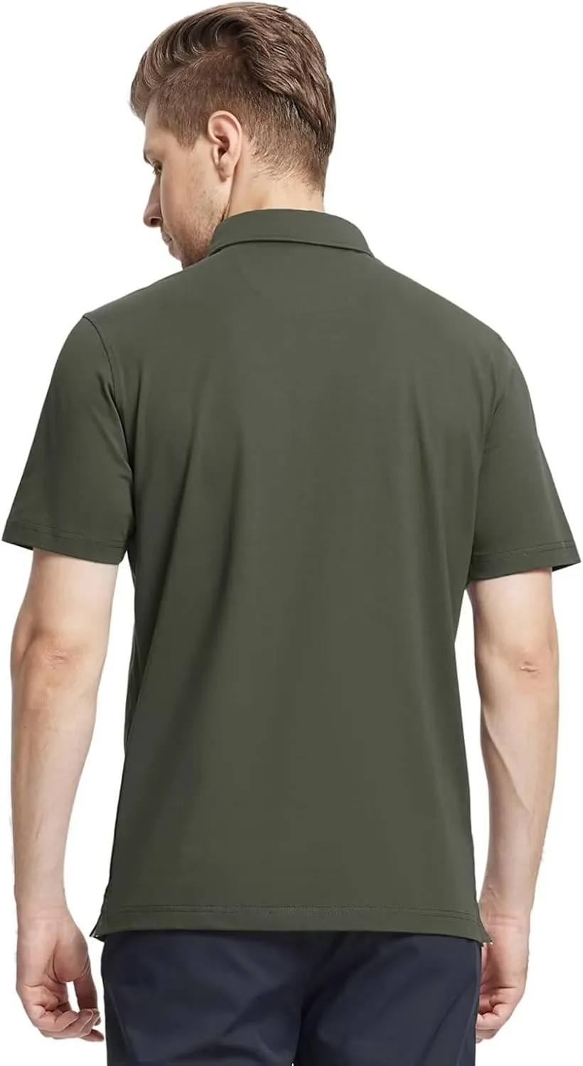 Men's Casual Polo Shirt Short Sleeve Mercerized Cotton Blend Breathable Stretch Classic Fit Business Collared Shirts