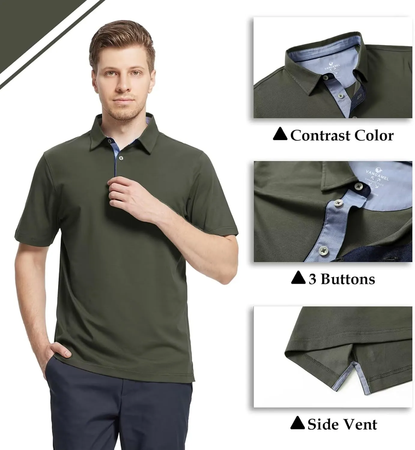 Men's Casual Polo Shirt Short Sleeve Mercerized Cotton Blend Breathable Stretch Classic Fit Business Collared Shirts