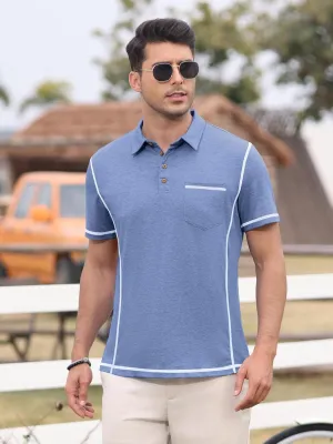 Men's Casual Polo Shirts Classic Short Sleeve Button Tees Basic Golf Shirt Cotton Top with Pocket