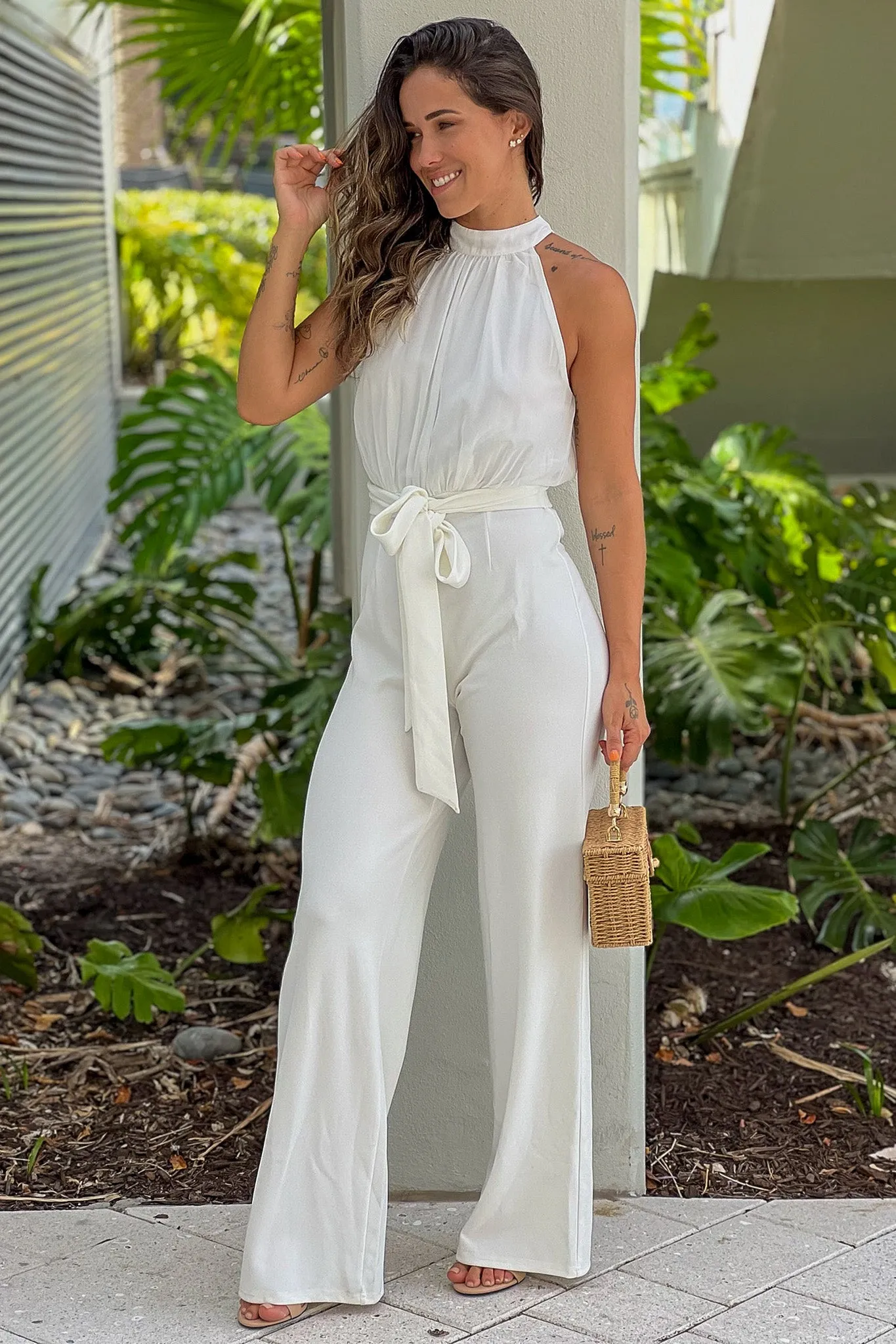 Off White Halter Neck Jumpsuit