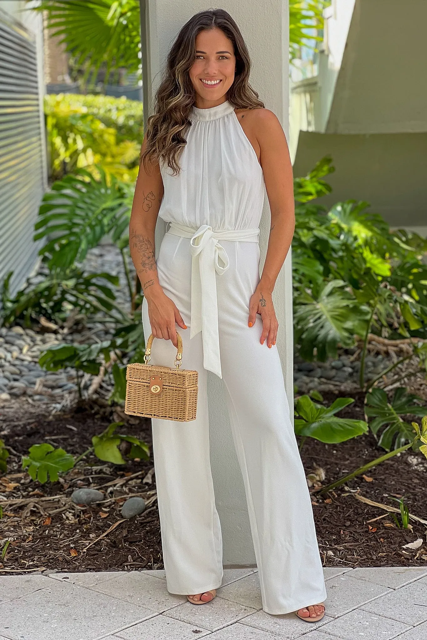 Off White Halter Neck Jumpsuit