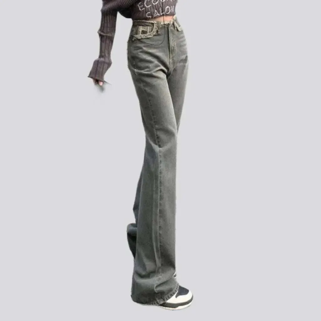 Raw waistband straight women's jeans