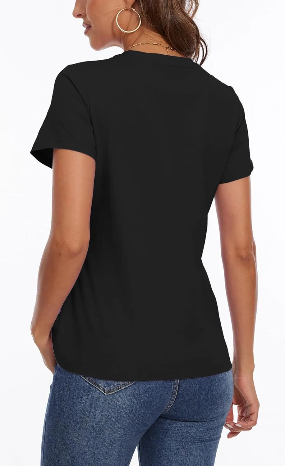 SMENG Women's Cotton V Neck T-Shirt Short Sleeve Solid Color Tee Casual Fit Tee Breathable Summer Fashion Tops