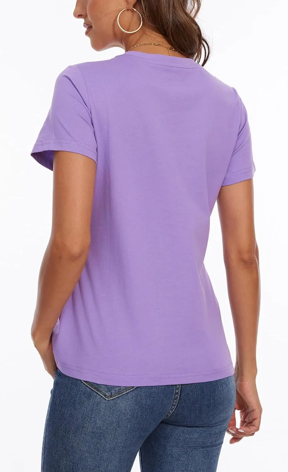 SMENG Women's Cotton V Neck T-Shirt Short Sleeve Solid Color Tee Casual Fit Tee Breathable Summer Fashion Tops