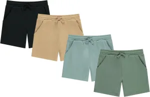 STITCH & STONE Boys 4-Pack French Terry Shorts  Soft & Breathable Cotton Lounge Shorts with Elastic Waist & Drawstring