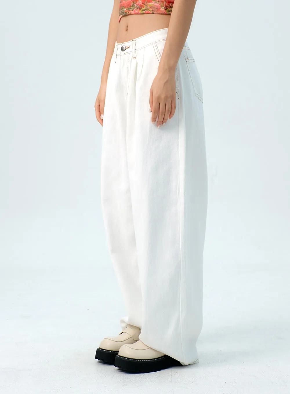 Stitch WIde Leg Cotton Pants IG312