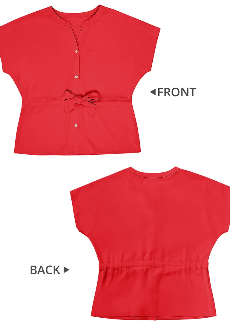 True Red Women's Short Sleeve Office Blouse Button-Down Shirts