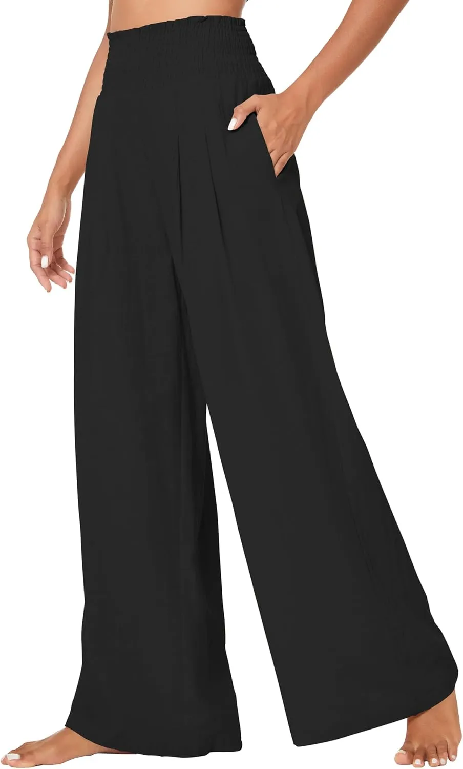 Urban CoCo Women's Elastic High Waist Light Weight Loose Casual Wide Leg Trousers Long Pants with Pocket