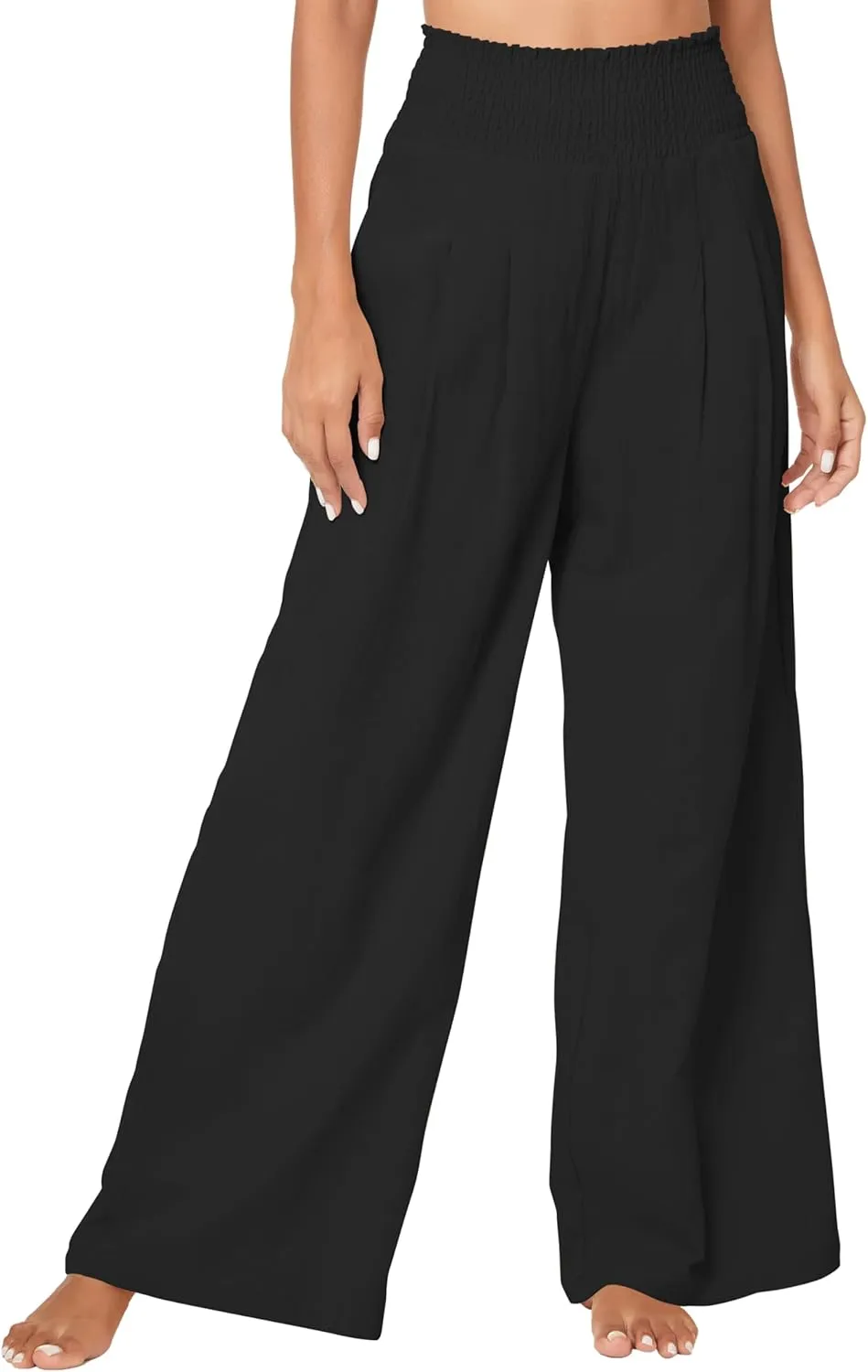 Urban CoCo Women's Elastic High Waist Light Weight Loose Casual Wide Leg Trousers Long Pants with Pocket