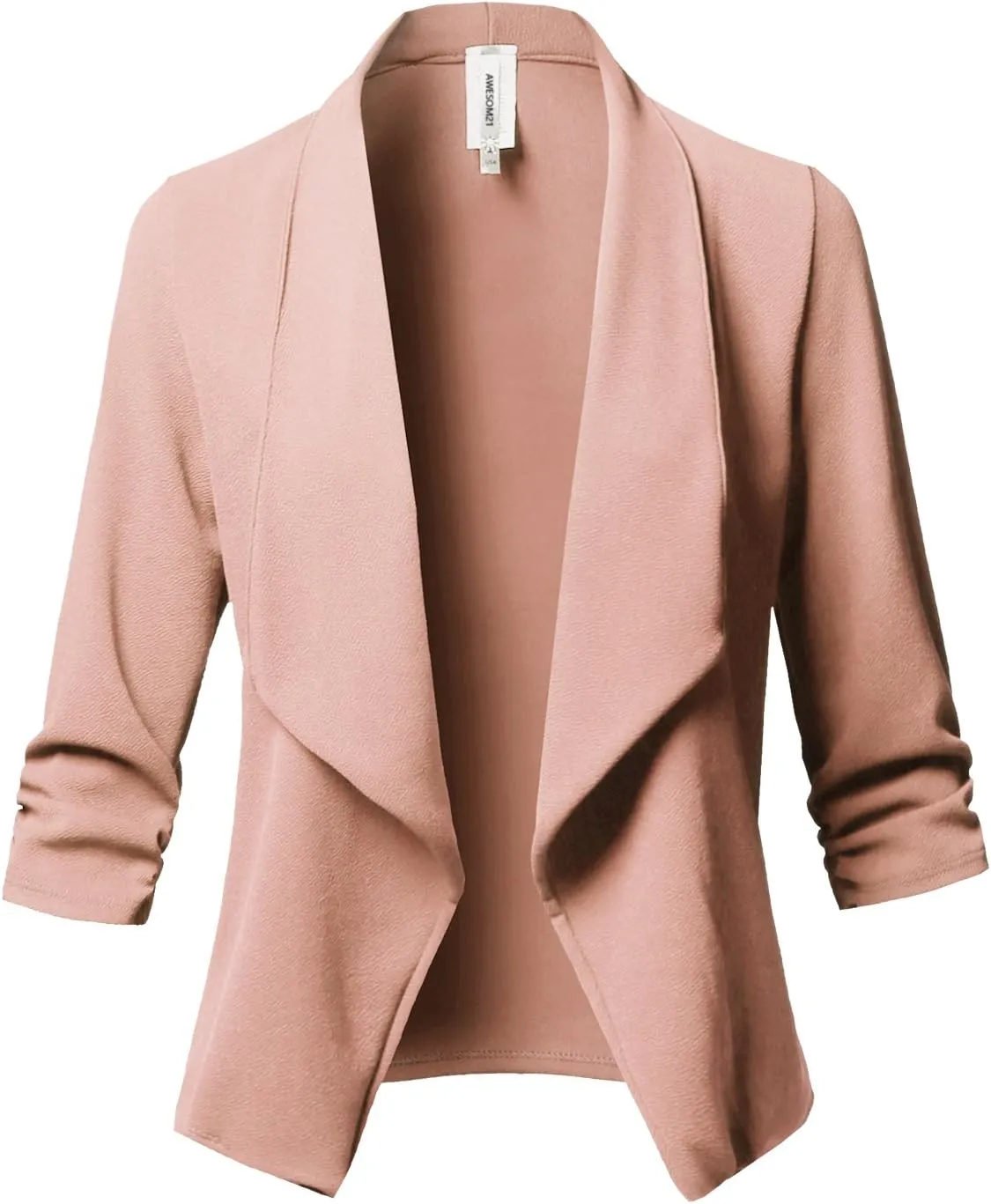 Women's Stretch 3/4 Gathered Sleeve Open Blazer Jacket