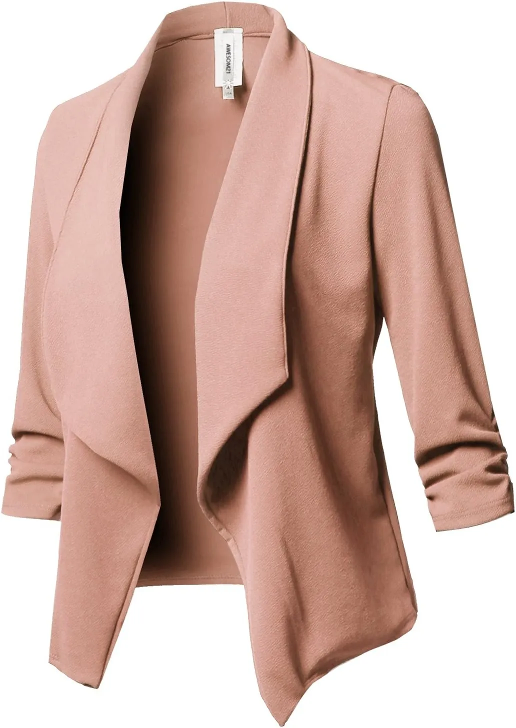 Women's Stretch 3/4 Gathered Sleeve Open Blazer Jacket
