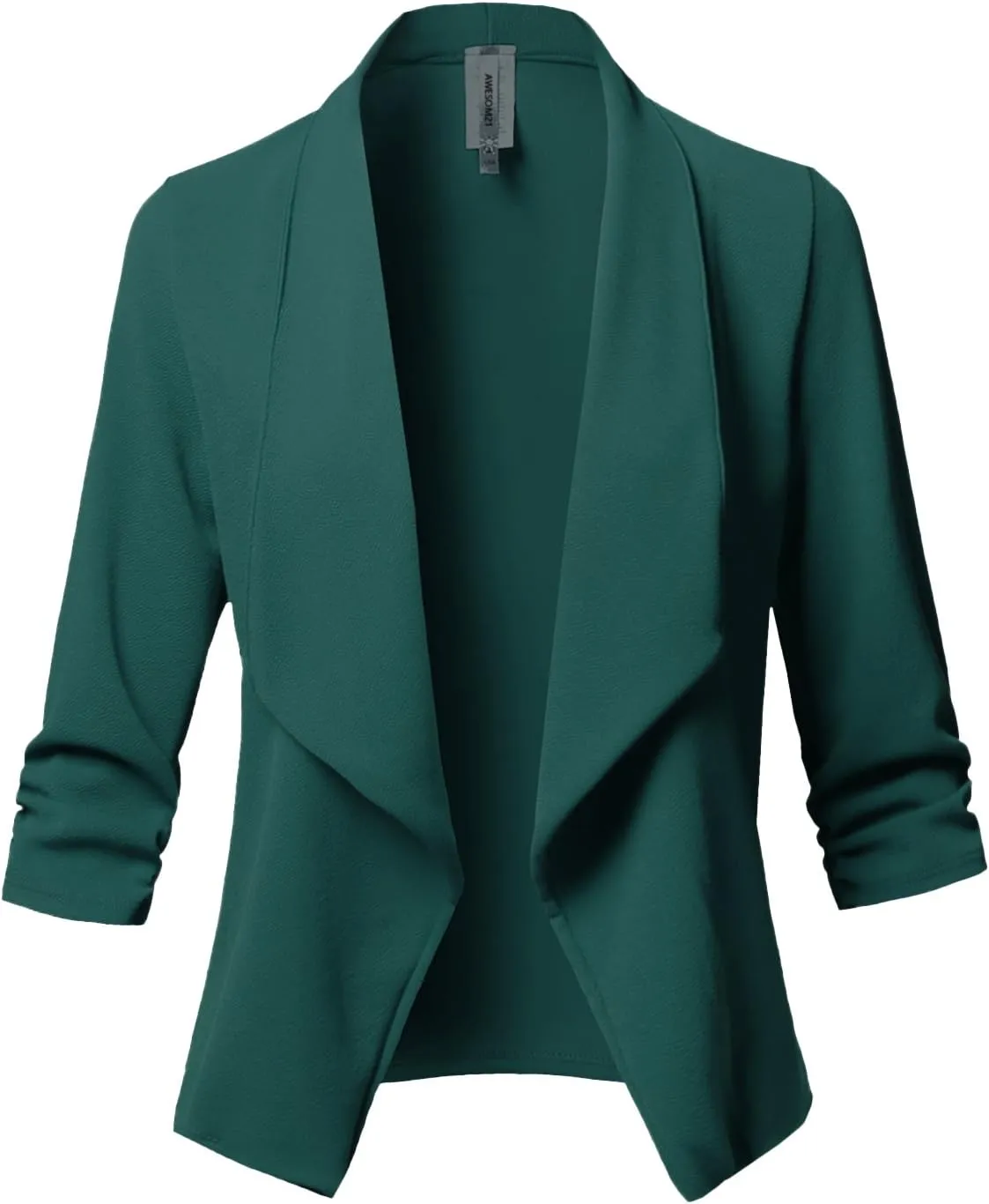 Women's Stretch 3/4 Gathered Sleeve Open Blazer Jacket